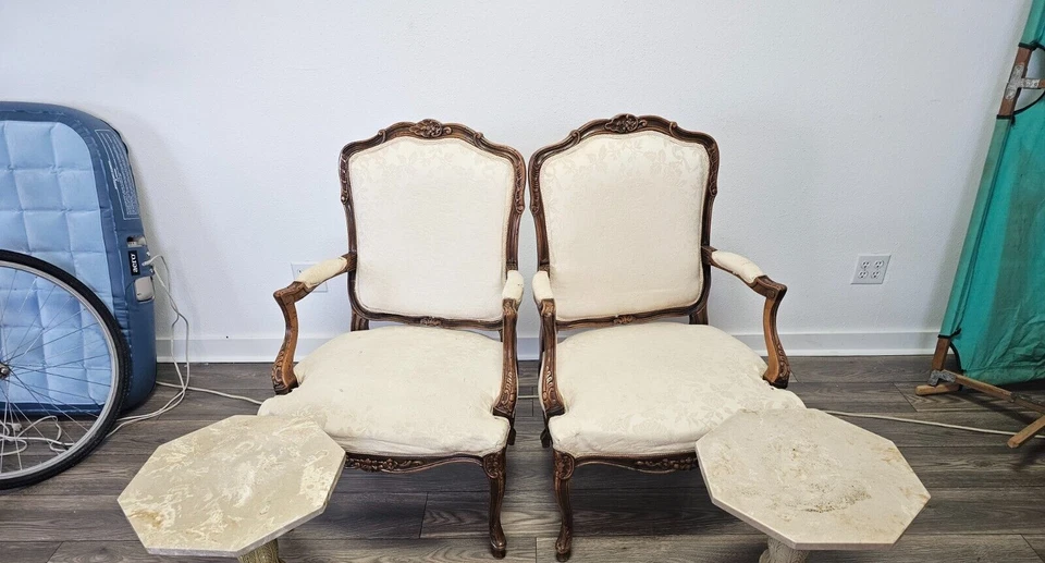 2 French Louis XVI style Bergere Carved Chairs by CHATEAU D'AX spa Made in Italy - Image 1 of 4