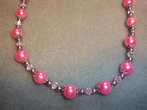 Hand Crafted 18 inch PINK & GREY Pearl Clear SWAROVSKI Crystal NECKLACE G-25 - Picture 1 of 4