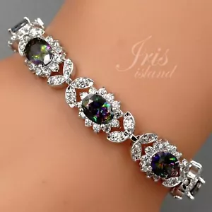 Crystal Vitrail Green Blue Cubic Zirconia CZ Tennis Bracelet Wedding 08632 Gift - Picture 1 of 6
