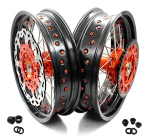 KKE 3.5/5.0'' Supermoto Cush Drive Wheels Rims Fit KTM690 SMC 2008-2011 Orange - Picture 1 of 12