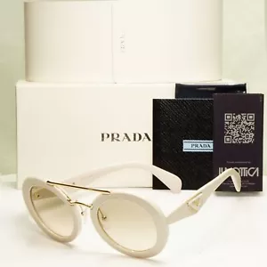 Prada White Ivory Ornate Sunglasses Leather Triangle Gold PR15SS SPR 15S UFP-3H2 - Picture 1 of 12