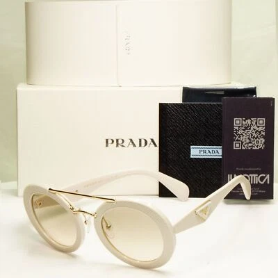 Gafas de sol Prada Blanco Marfil Adornado Cuero Triángulo Oro PR15SS SPR 15S UFP-3H2 Foto 1 de 4