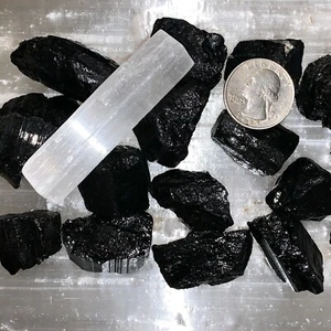 BLACK TOURMALINE ROUGH, CHARGED 1000 CARAT LOT + A FREE SELENITE CHARGING STICK - Picture 1 of 5