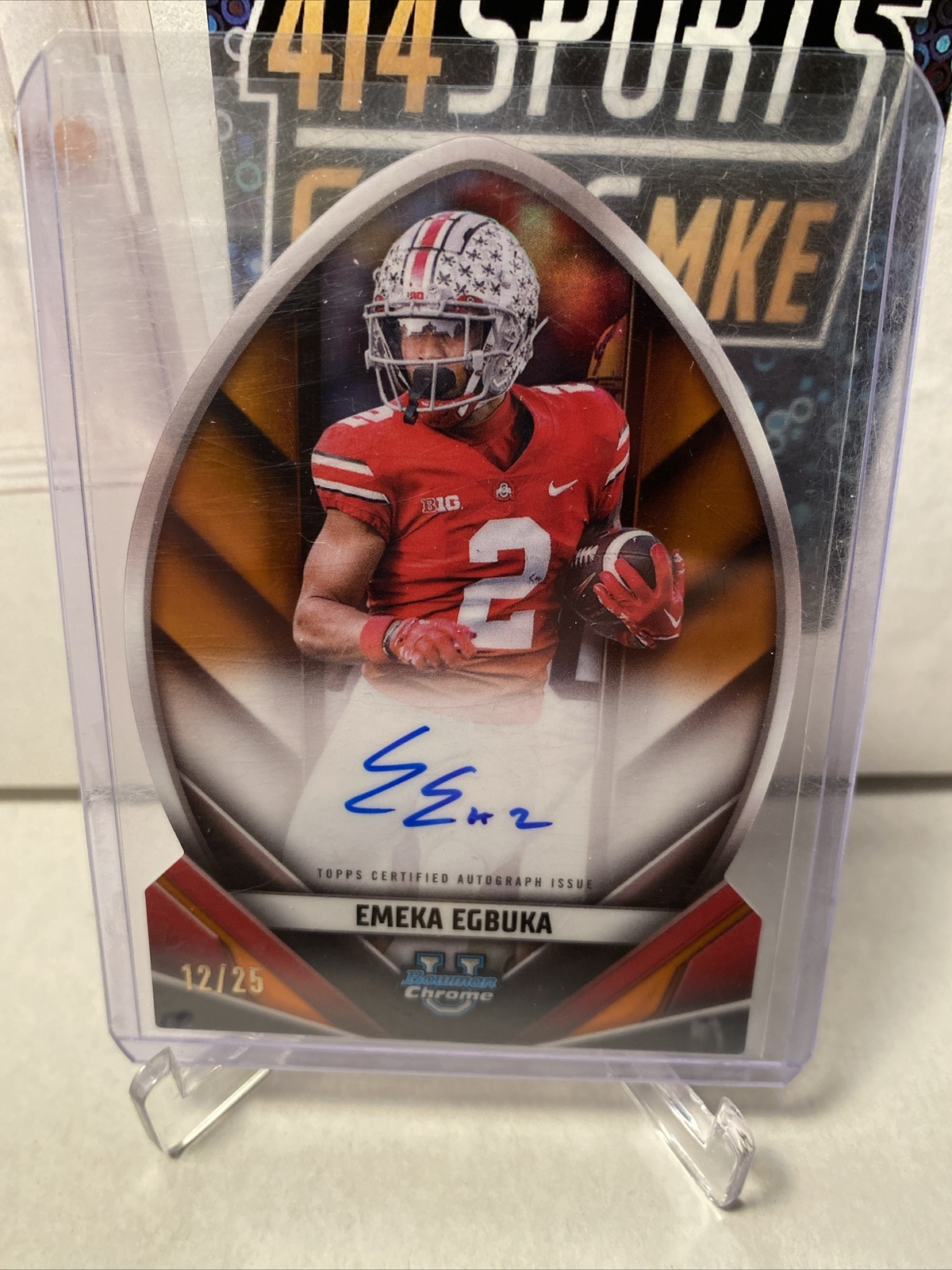 2023 Bowman Chrome U Emeka Egbuka Future Of Football Auto Orange 12/25