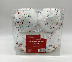 At Home Elfin Around 3” Pom Pom Sequined Shatter Proof Tree Ornaments 4 Pc. - Picture 1 of 7