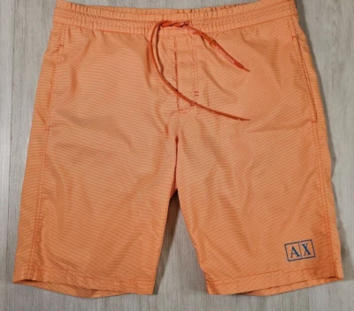Pantalones Cortos de Natación Armani Exchange Para Hombres LG Nylon Cordón Logo Rayas Naranja Foto 1 de 4