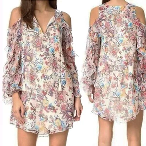 Haute Hippie Womens 100% Silk Flowers in the Sun Cold Shoulder Dress Size M Mini - Picture 1 of 10