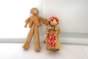 Muñecas de cáscara de maíz artesanales populares de colección 6" niño 4" niña estatuilla adorno paraguas - Imagen 1 de 4