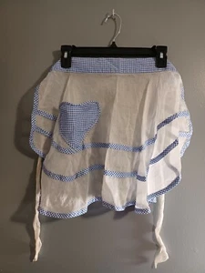 Medio delantal vintage - blanco transparente con puntos azules - bolsillo en forma de corazón. Hermoso - Imagen 1 de 4