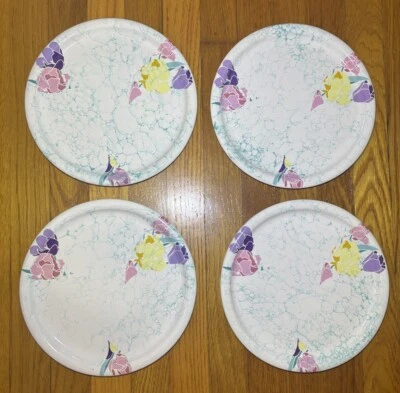 Набор из 4 обеденных тарелок Waechtersbach Isola Bella 9 7/8 дюйма белый бирюзовый мрамор цветок - Изображение 1 из 4