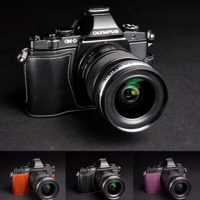 Genuine Real Leather Handmade Half Camera Case Bag Cover For Olympus OM-D E-M5 - Image 1 of 4