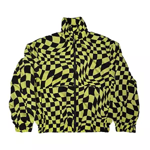 H&M Men's XS Track Jacket Neon Yellow/Black Checkered Full Zip Nylon - NWT - Picture 1 of 14