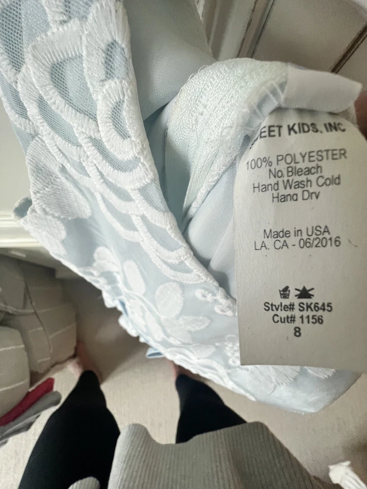 Девочек светло-синий с белый жаккард цветы пасхальное платье размер 8 - Изображение 1 из 4