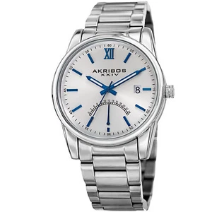 Men's Akribos XXIV AK962SS Silver 24 Hour Indicator Retrograde Dial Date Watch - Picture 1 of 7
