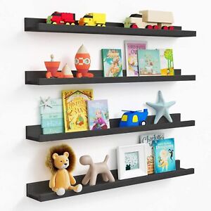 36 Inches Black Durable Wall Mounted Floating Wood Shelves Set of 4 New