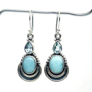 Natural Larimar & Blue Topaz Earring 925 Sterling Silver Multi stone Earrin-NE07 - Picture 1 of 3