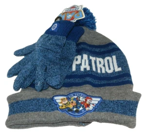 New Boys PAW Patrol Knit Winter Hat and Gloves Blue Gray Beanie - Picture 1 of 1