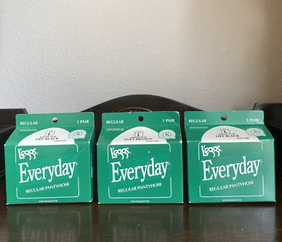 Vtg Leggs Everyday Regular Pantyhose~Sheer Toe~Lg~Lot of 3~Off Black~Soft Brown - Image 1 of 4