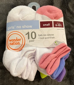 Wonder Nation Tab No Show Socks White 10 Pair Girls Small Shoe Size 6-10.5 NEW - Picture 1 of 10