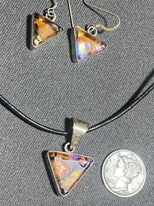 Dichroitisches Glas Anhänger und Ohrhänger Set in Sterling 925 Silber - Bild 1 von 6