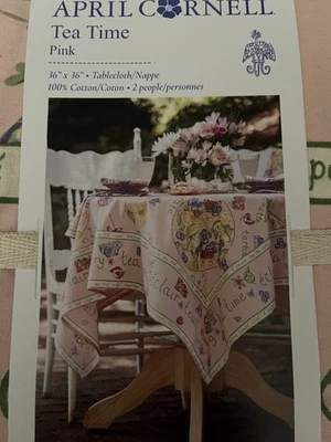 April Cornell Tea Time Cafe  Cotton Tablecloth 36x36 Pink Purple Green New - Image 1 of 4