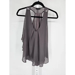 Venus Womens Sz M Sleeveless Blouse V Neck Drapey Taupe Gray Racerback - Picture 1 of 3