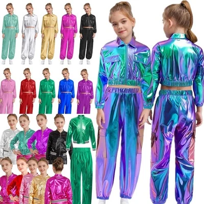 UK Kids Girls Hip Hop Dance Costume Cheerleading Modern Jazz Performance Sets - Image 1 of 4