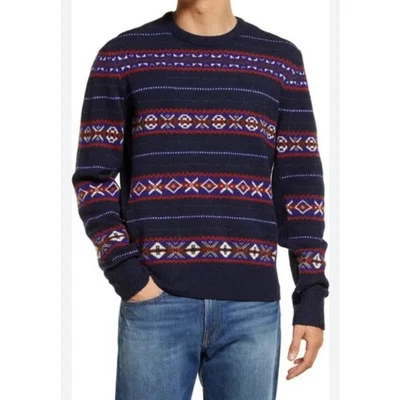 Rag & Bone Men's Wesley Fair Isle Wool Crewneck Sweater, Navy Multi, Size XL - Image 1 of 4
