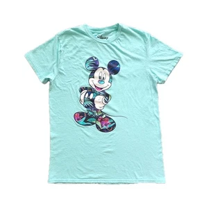 Camiseta Disney Mickey Mouse Manga Corta Tropical Para Hombre Pequeña 34/36 Verde Como Nueva - Imagen 1 de 6