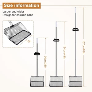 10In Wide Stainless Steel Chicken Poop Scooper with Adjustable Handle 36"-62" - Picture 1 of 6
