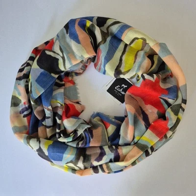 Echo NY Multi Color Abstract 100% Wool Infinity Fringe Scarf Womens 30 x 80 IN - Image 1 of 4