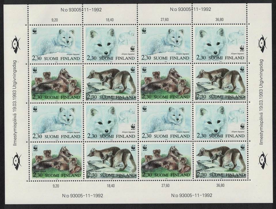 Finlandia WWF Zorro Ártico Hoja de 4 juegos 1993 MNH SG#1310-1313 Foto 1 de 1