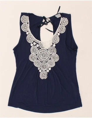 OASIS Womens Sleeveless Blouse Top UK 10 Small Navy Blue Floral Viscose AX07 - Image 1 of 3