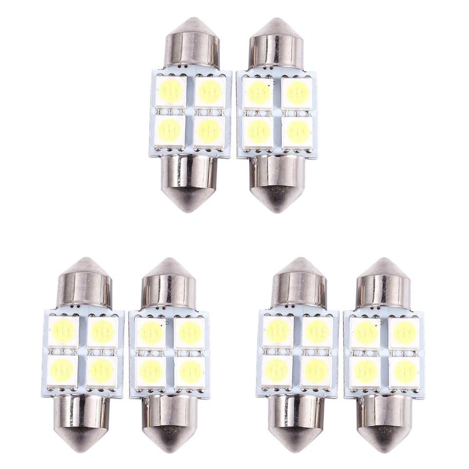 DC 12V 31mm 4 5050 SMD Car Interior Dome Festoon LED Light White 6 Pcs J6F58753 - Image 1 of 4