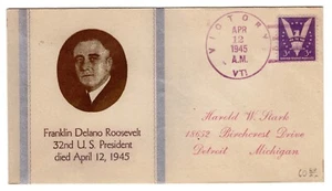 Franklin D. Roosevelt 1945 Day of Death Cover Victory VT  - Scarce Linto - Picture 1 of 2