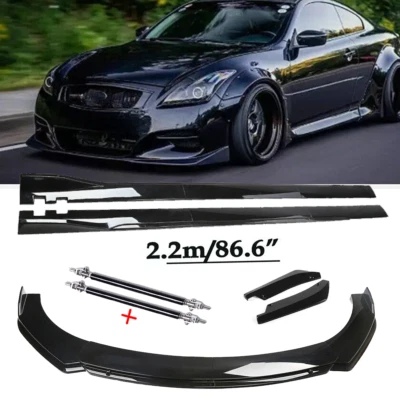 Front Bumper Spoiler Side Skirt Strut Rod Gloss Black For Infiniti G37 Coupe Sed - Imagem 1 de 4