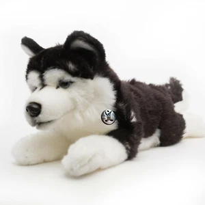 Husky YUKON cane da slitta bianco e nero sdraiato peluche 29 cm husky peluche - Foto 1 di 5