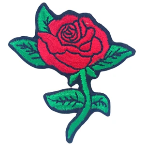 Parches de bordado rojo flor rosa chaquetas de tela de costura aplique - Imagen 1 de 2