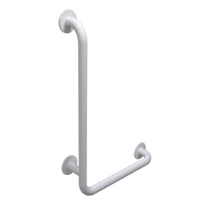 Mango angular 60/40 cm para baño accesible izquierdo blanco DN32mm con rosetas de cubierta - Imagen 1 de 7