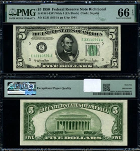 FR. 1961 EWi $5 1950 Federal Reserve Note Richmond E-A Block Gem PMG CU66 EPQ - Picture 1 of 3