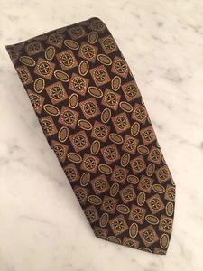 VIII MANTERO Mankind Is Our Business Tie Black Gold Geometric W3-5/8" L57" Silk - Picture 1 of 10