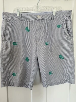 Brooks Brothers Seer Sucker  Striped With Teal Flower Hawaiian “346” W38 Shorts - Image 1 of 4