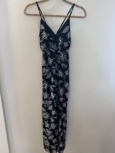 NWT WallFlower Maxi Sundress Sz S Black White Floral Removeable Cups Spaghetti S - Picture 1 of 8