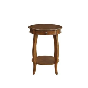Acme Furniture End Table 18" Alysa Pedestal Round Wood Walnut w/ Drawer + Shelf - Picture 1 of 9