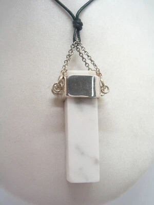 Ciondolo in ARGENTO 925 con Marmo bianco - pendente girocollo Pietra Dura - Immagine 1 di 4