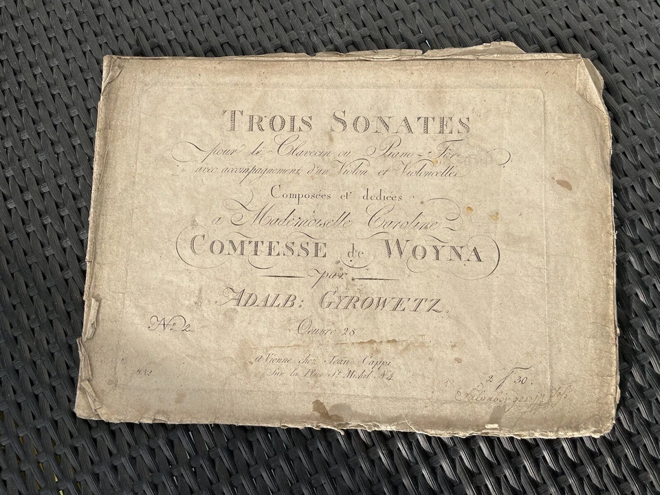 Gyrowetz Adalbert Trios Sonates Oeuvre Violin PianoCello  Sheet Music Engraving - Image 1 of 4