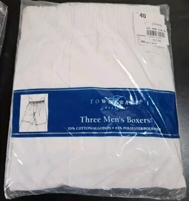 Новый Towncraft упаковка из 3 мужчин боксеры белый. Запечатанный винтажный ретро размер 40 новый из старых запасов. - Изображение 1 из 4