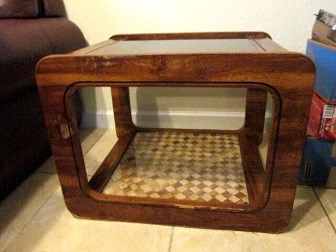 Pick up Only!!-Vintage Mid Century 70s Rectangle 2 Tier Wood Sofa Coffee Table-2 Cover