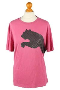Puma Womens T Shirt Tee Crew Neck Classic Black Logo 90s Pink Size L-TS443 - Picture 1 of 4