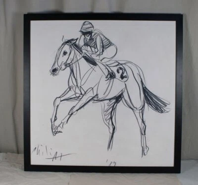 H/ älteres Bild im Holzrahmen , 80er J. - Turnier Reiter - gerahmt ca. 76x76 /H6 - Bild 1 von 4